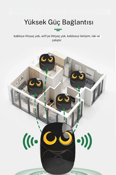 TechTic Kablosuz Kapı Zili Sevimli Baykuş Işıklı 1Alıcı 2Buton 35 Zil Sesi 5 Ses Seviyesi Acil Çağrı - Resim 7