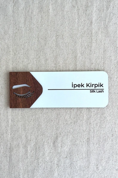 İpek Kirpik Kapı Tabelası – MDF Güzellik Salonu Oda Levhası | 19x7 cm