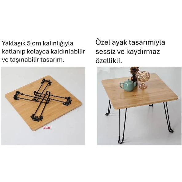 Periboia Bambu Metal Ayaklı Katlanabilir Kare Masa - 2