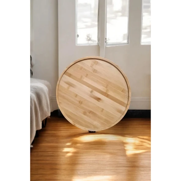 Periboia Bambu Metal Ayaklı Katlanabilir Yuvarlak Masa - 44.5 x 48 x 3 cm - 3