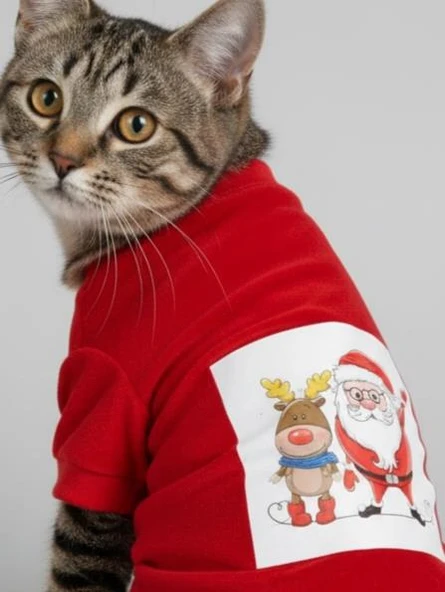 Noel Baba Ve Rudolph Kedi Tişörtü ürün görseli 1