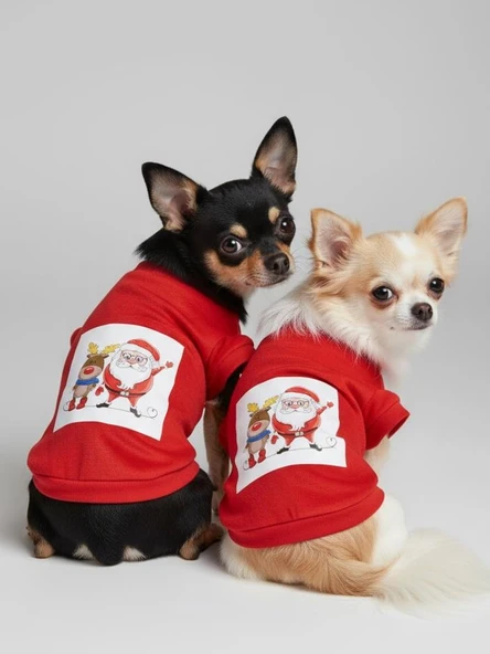 Noel Baba Ve Rudolph Köpek Tişörtü ürün görseli 1