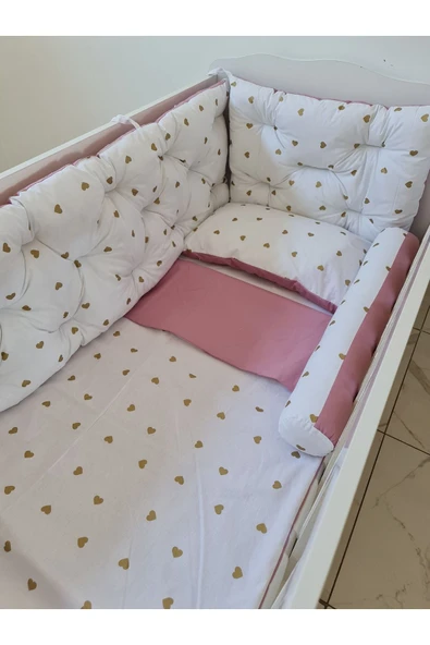 70x140 Beşik Uyumlu 4 Parça Beşik Kenar Koruma Takımı – %100 Pamuk – Yıkanabilir - Resim 4