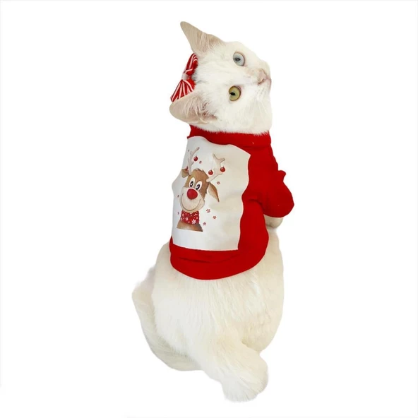 Cute Rudolph Kedi Tişörtü Noel - 3
