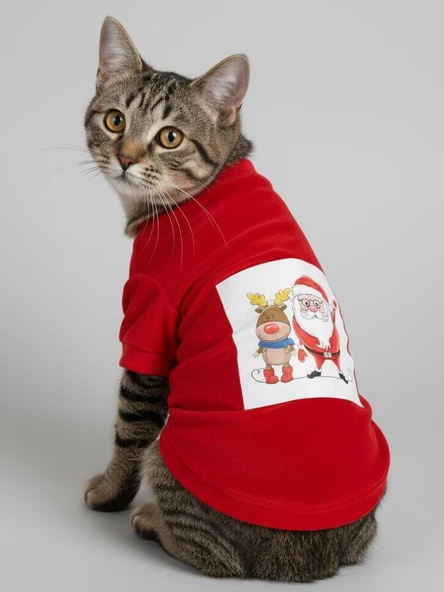 Noel Baba Ve Rudolph Kedi Tişörtü - Resim 8