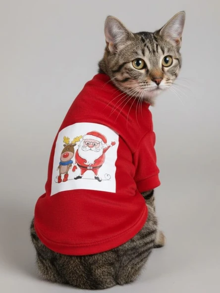 Noel Baba Ve Rudolph Kedi Tişörtü - Resim 11