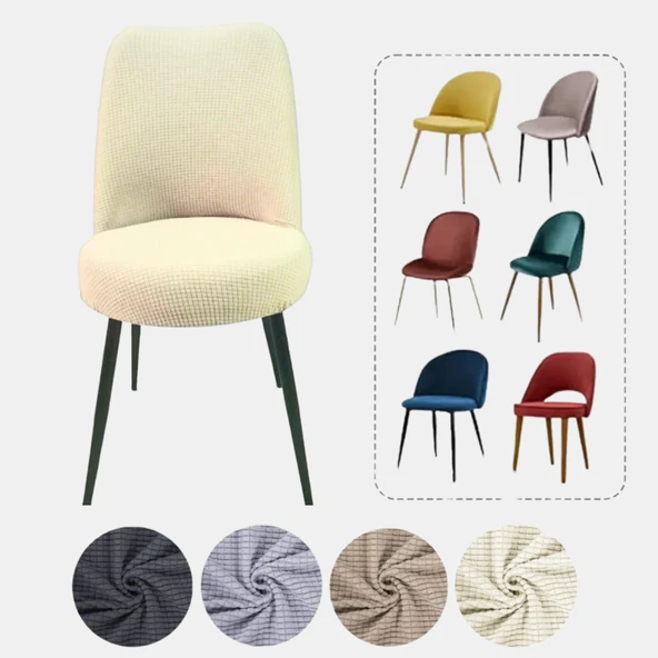 Mucit Home  , Oval Sandalye Kılıfı ,Bambu Kareli Kumaş Esnek Lastikli,  Krem 6 Adet