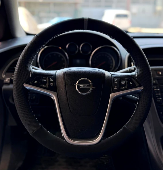 DİKİŞLİ DİREKSİYON KILIFI NOKTALI DERİ NUBUK DERİ GRİ YÜZÜK GRİ DİKİŞLİ OPEL ASTRA J İCİN - 1