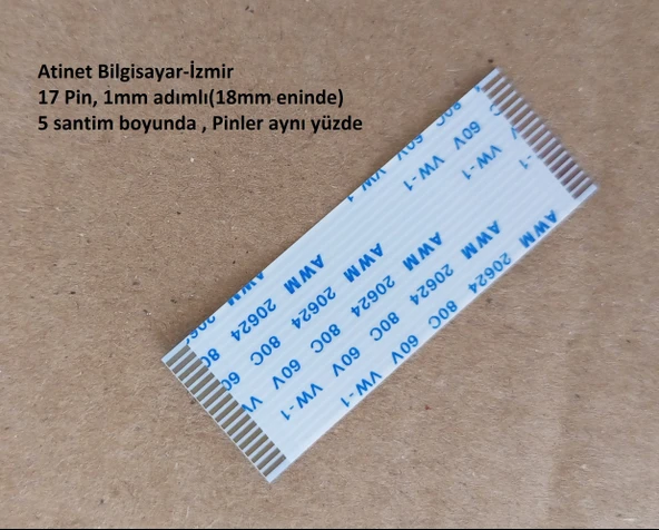 Awm 20624 80C 60V Vw-1 Flex Kablo  17 pin  1mm adımlı,  5 santim boyunda 17-1-5A
