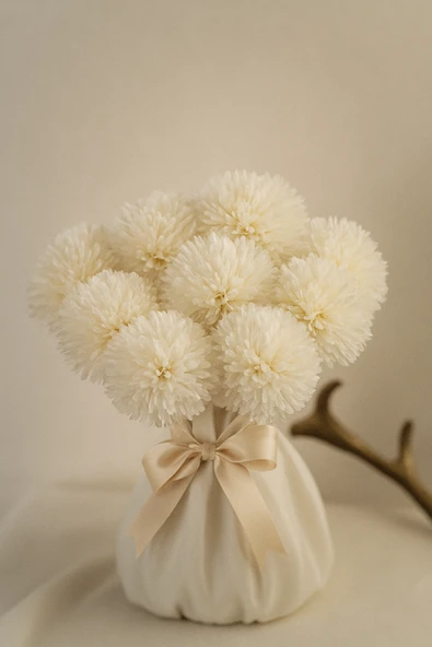 Yapay Lüx Krizantem Kartopu Demet 7 Dallı Dekoratif Yapay Çiçek 25 Cm ürün görseli 1