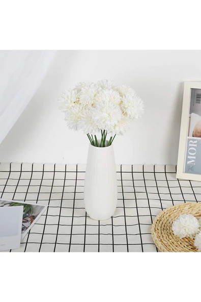 Yapay Lüx Krizantem Kartopu Demet 7 Dallı Dekoratif Yapay Çiçek 25 Cm - Resim 6