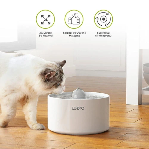 Wero Seramik Otomatik Kedi Köpek Su Şelalesi Su Pınarı Beyaz 2 Lt
