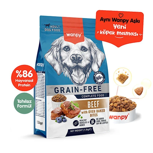 Wanpy With Oven Baked Bites Sığır Etli Tahılsız Yetişkin Köpek Maması 1,5 Kg