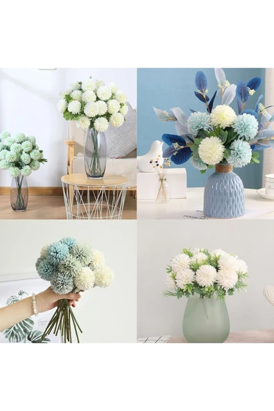 Yapay Lüx Krizantem Kartopu Demet 7 Dallı Dekoratif Yapay Çiçek 25 Cm - Resim 4