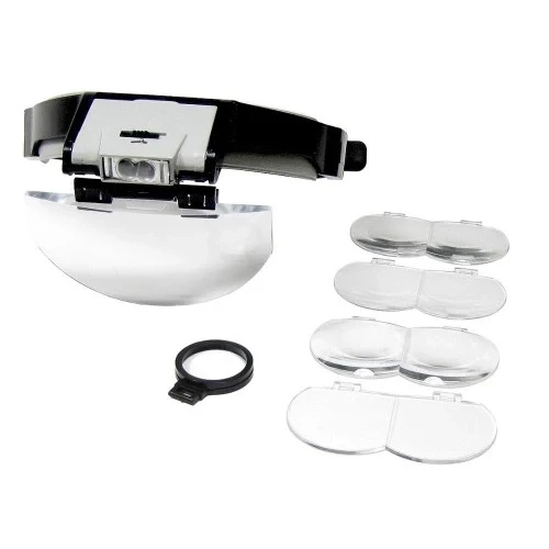 Lens Takmalı 5 Lenslı , Led Lambalı Şapka Tip Büyüteç - Resim 3