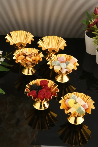 Zano Ayaklı Tırtıklı Lokumluk Gold 6 Lı Takım - 3