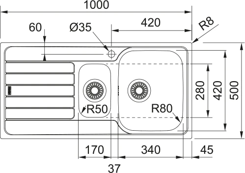 101.0712.369-Franke Spark SKX 651 İnox 1.5 Gözlü Sol Çelik Eviye - Resim 2