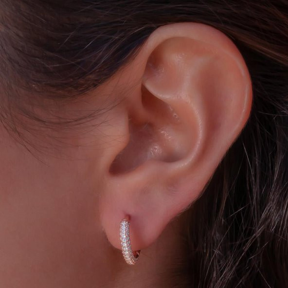 Beyaz Zirkon Taşlı Rose Kaplamalı 925 Ayar Gümüş Halka Küpe ürün görseli 1