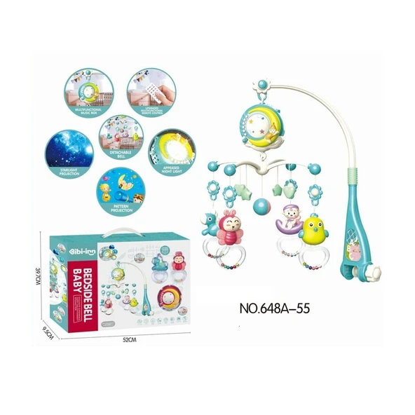 BIB-648A-55 -Işıklı Müzikli Kumandalı Mavi Bebek Dönencesi - 1