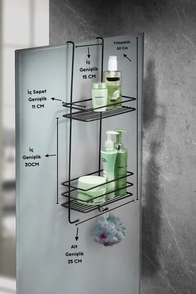 SAS Ömür Boyu Paslanmaz 2 Katlı Askılı Banyo Duş Rafı Sabunluk Şampuanlık Siyah - 3