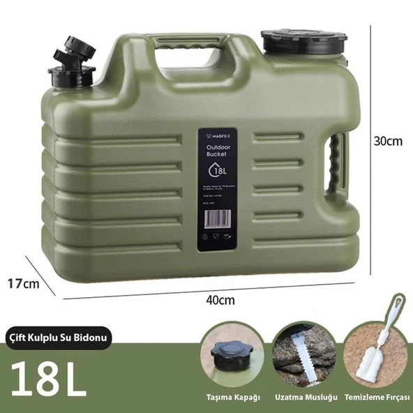 Musluklu Su Bidonu - Madfox Galon Air PE - 18 Litre - Yeşil - 547309 - 5