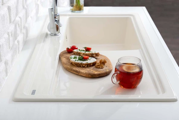 444166-Nuevo Crea Xl 6 S Sol Damlalıklı Alu Gri Seramik Eviye - Resim 3