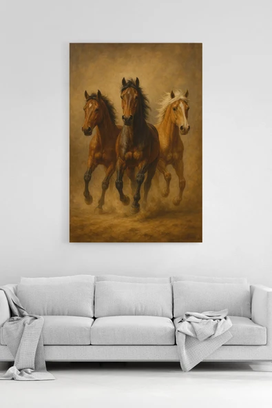 Üç At Kanvas Tablo %100 Pamuk Kanvas Göz Alıcı Dinamik Sanat Eseri - 1