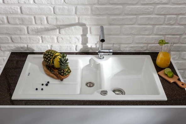 344162-Nuevo Sonas 6 S Çift Yönlü Alu Gri Seramik Eviye - Resim 2