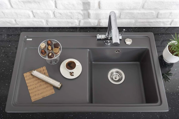 424165-Nuevo Crea 45 S Sağ Damlalıklı Siyah Seramik Eviye - Resim 3