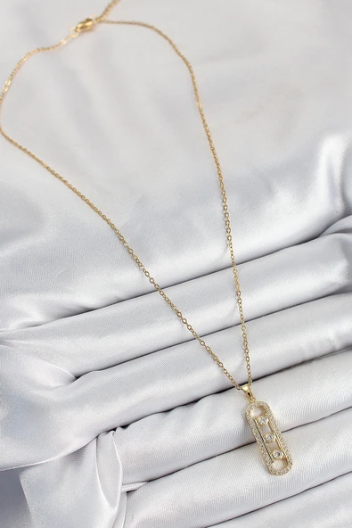 316L Çelik Zirkon Taşlı Messika Model Gold Renk Kadın Kolye - TJ-BKO10345 - 2