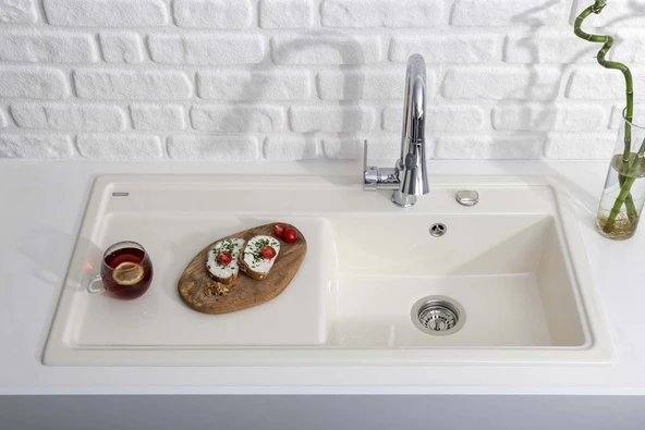 444166-Nuevo Crea Xl 6 S Sol Damlalıklı Alu Gri Seramik Eviye - Resim 2