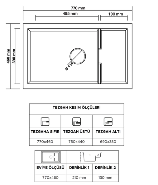 Lenox 770 Granit Eviye (Super White) - Resim 2