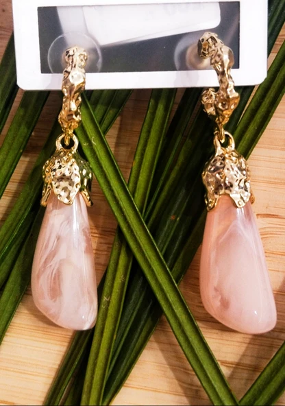 Monalisa Home Lüks Pembe Taş Figürlü Sallantılı  Küpe ürün görseli 1