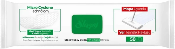 Sleepy Easy Clean Beyaz Sabun Katkılı Mopa Uyumlu Yer Temizlik Havlusu&Mendili 50 Yaprak - Resim 3