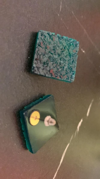 Tırtıklı Zümrüt Yeşili Renk Büyük Boy Kare Şekil Gold Aksesuarlı Epoksi Küpe El Yapımı Hediyelik - 8