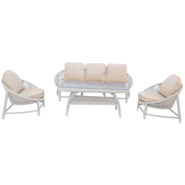 Marise | Üçlü Rattan Bahçe Oturma Grubu | 3+1+1+Sehpalı Bahçe Takımı - 3