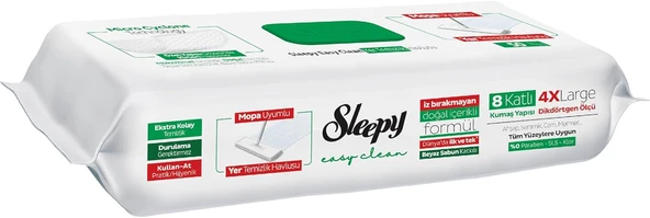 Sleepy Easy Clean Beyaz Sabun Katkılı Mopa Uyumlu Yer Temizlik Havlusu&Mendili 50 Yaprak ürün görseli 1