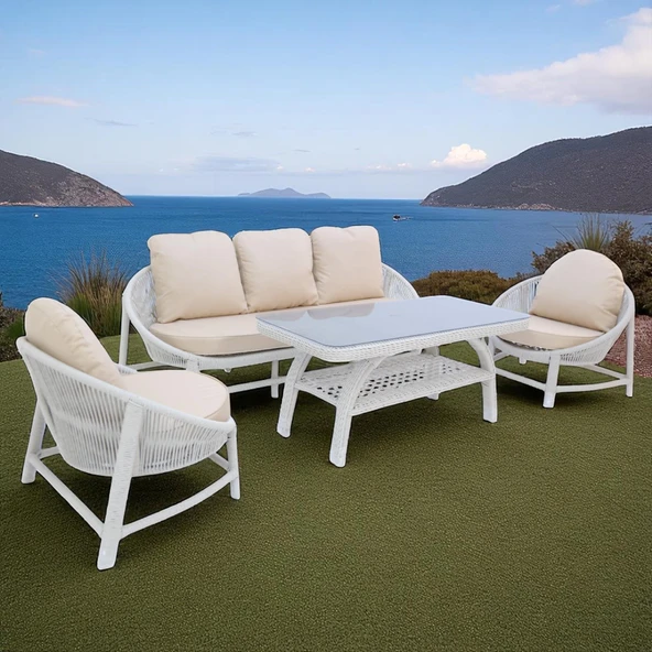 Marise | Üçlü Rattan Bahçe Oturma Grubu | 3+1+1+Sehpalı Bahçe Takımı - 4
