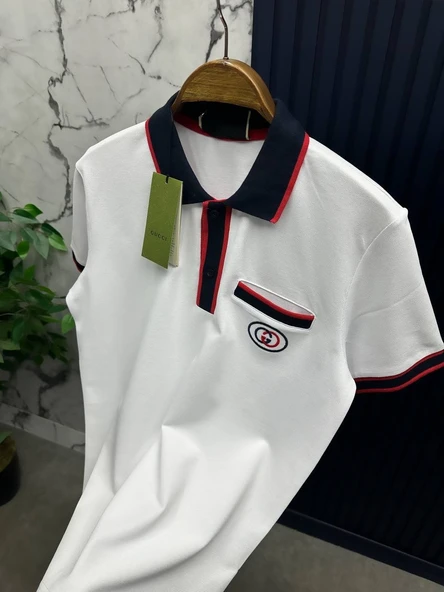 G Logolu Beyaz Pamuklu Polo Yaka T-Shirt