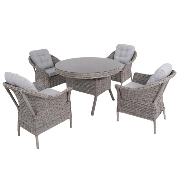 Spark Nova 110 cm Rattan Yuvarlak Minderli Bahçe Masa Takımı - Resim 4