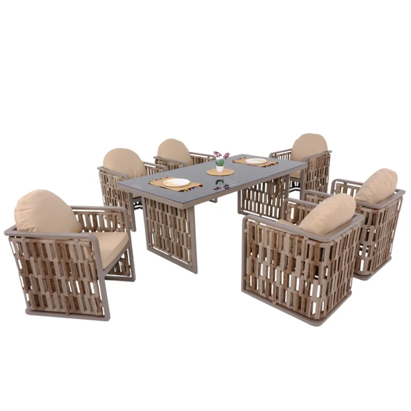 Talia | Rattan Bahçe Masa Takımı | 100X200 6 Kişilik Bahçe Mobilyası - Resim 6