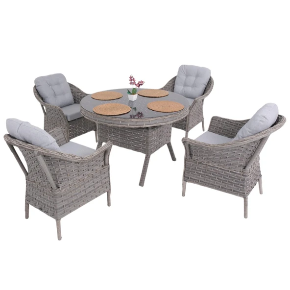 Spark Nova 110 cm Rattan Yuvarlak Minderli Bahçe Masa Takımı - Resim 7