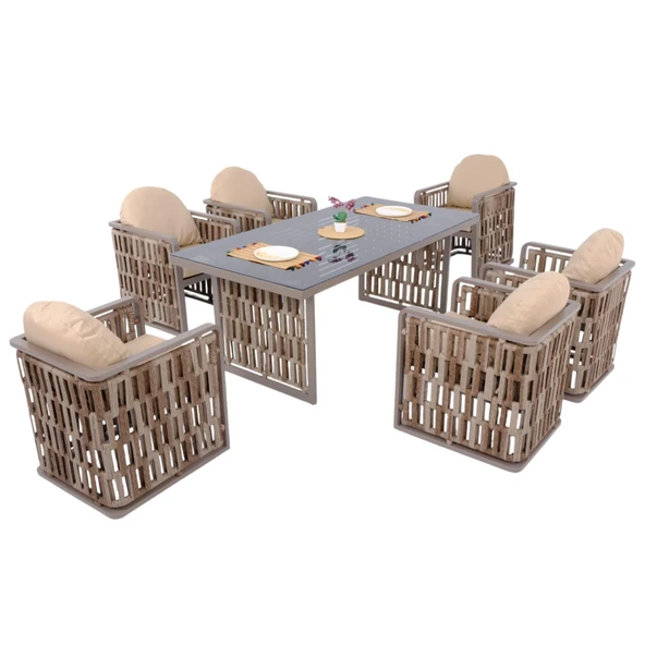 Talia | Rattan Bahçe Masa Takımı | 100X200 6 Kişilik Bahçe Mobilyası ürün görseli 1