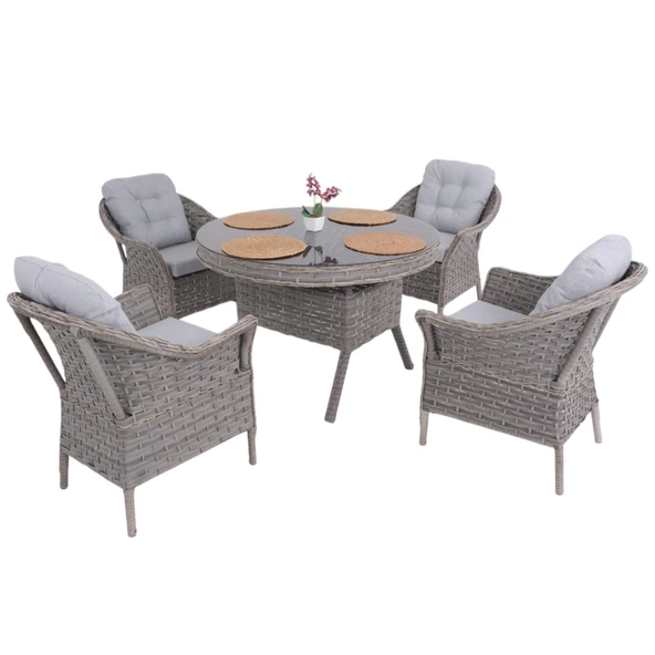 Spark Nova 110 cm Rattan Yuvarlak Minderli Bahçe Masa Takımı - Resim 8