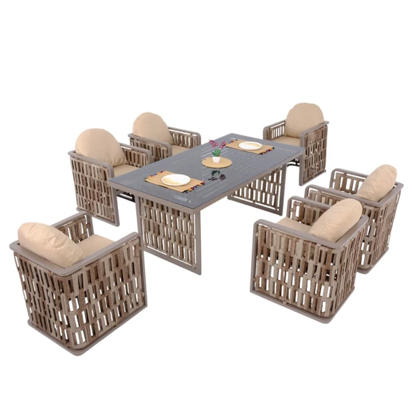 Talia | Rattan Bahçe Masa Takımı | 100X200 6 Kişilik Bahçe Mobilyası - Resim 8