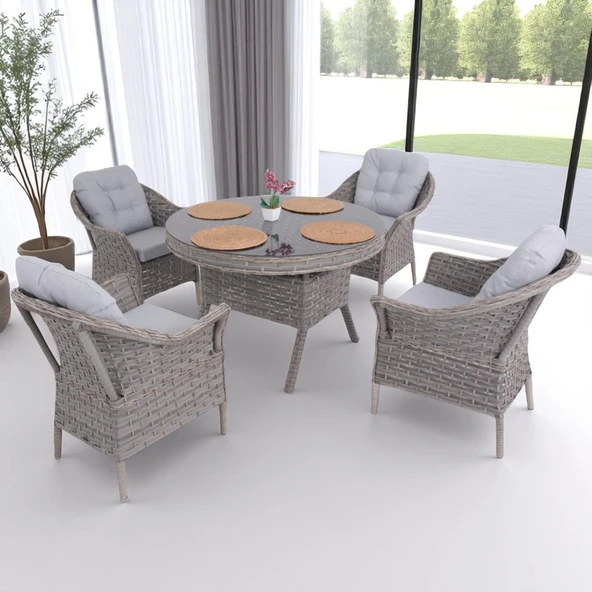 Spark Nova 110 cm Rattan Yuvarlak Minderli Bahçe Masa Takımı - Resim 5