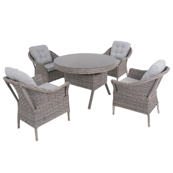 Spark Nova 110 cm Rattan Yuvarlak Minderli Bahçe Masa Takımı - Resim 6