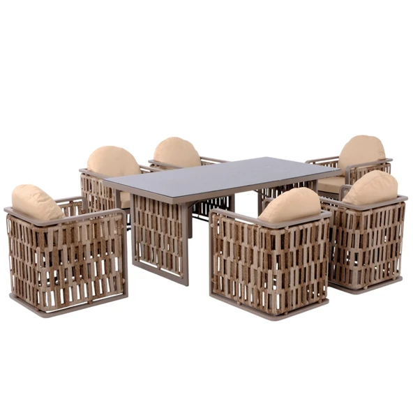 Talia | Rattan Bahçe Masa Takımı | 100X200 6 Kişilik Bahçe Mobilyası - Resim 5