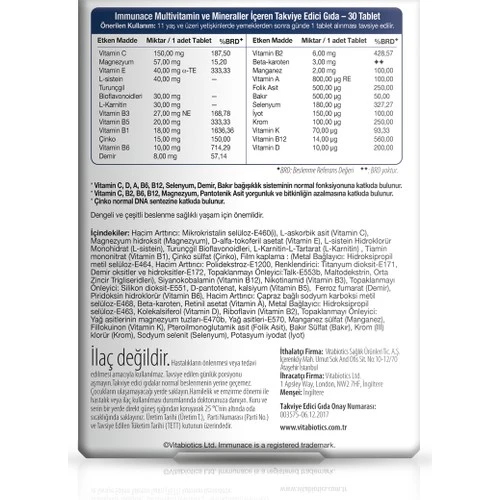 Vitabiotics İmmunace İmmune System 30 Tablets - Resim 2