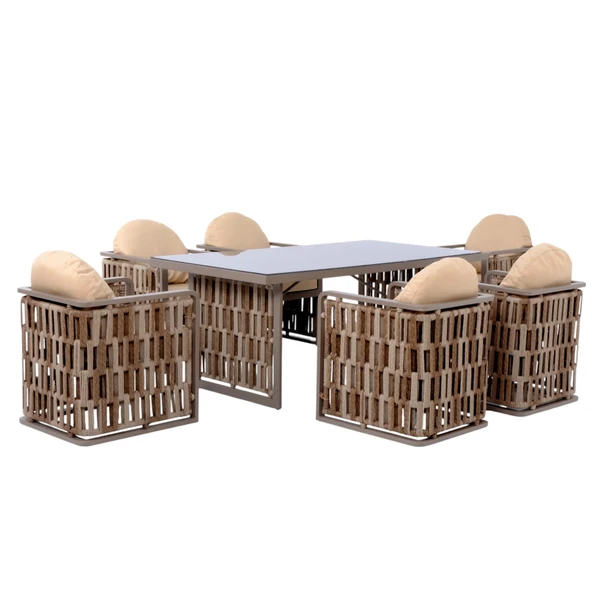 Talia | Rattan Bahçe Masa Takımı | 100X200 6 Kişilik Bahçe Mobilyası - Resim 7